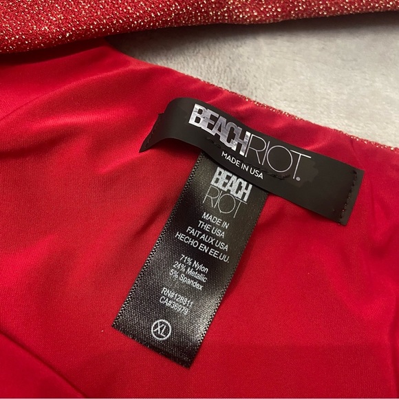 New! Beach Riot Red Metallic Celine One Shoulder One Piece Swimsuit 24799 - Picture 7 of 10